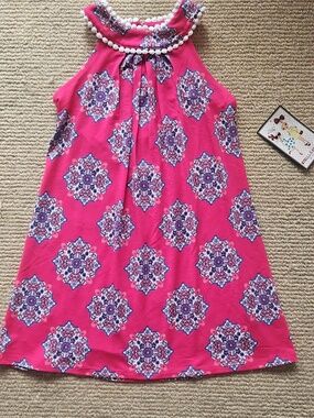 New Pom-Trim Halter Dress with Floral Medallions/mandala